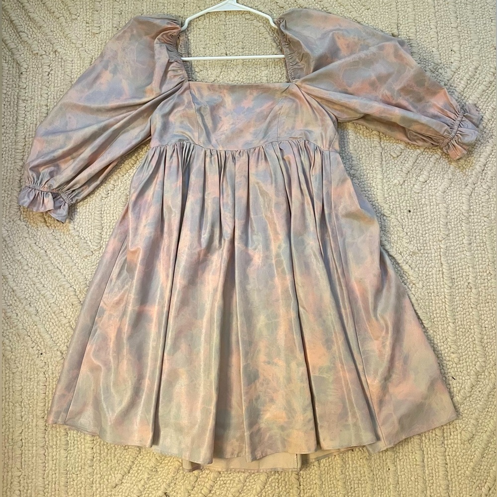 Storia Babydoll Dress Pink Blue and Purple Marble Size S